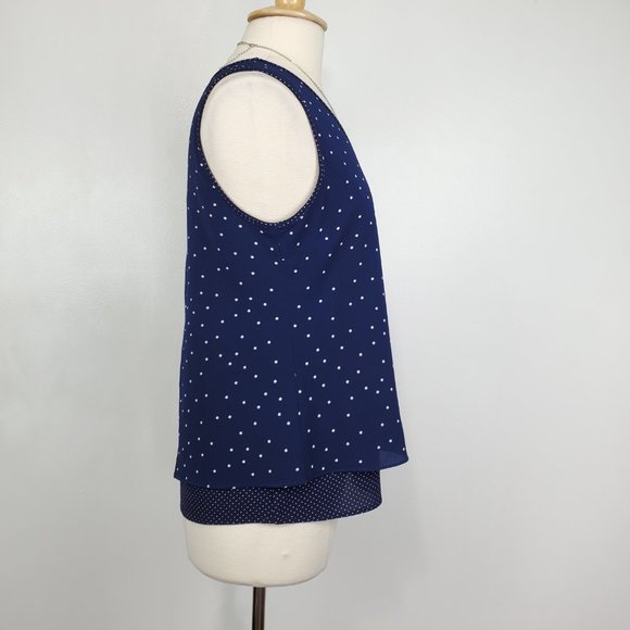 Skies Are Blue Navy White Polka Dot Sleeveless Split Back Pullover Top Size M - Picture 5 of 12